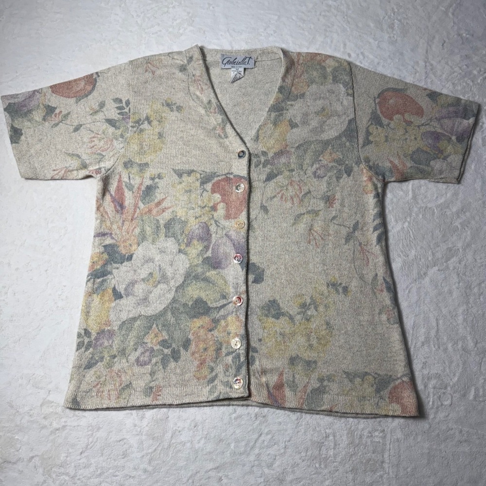 Gabriella T Floral Button Front Linen Blend Cardigan Womens Size M Made in Italy